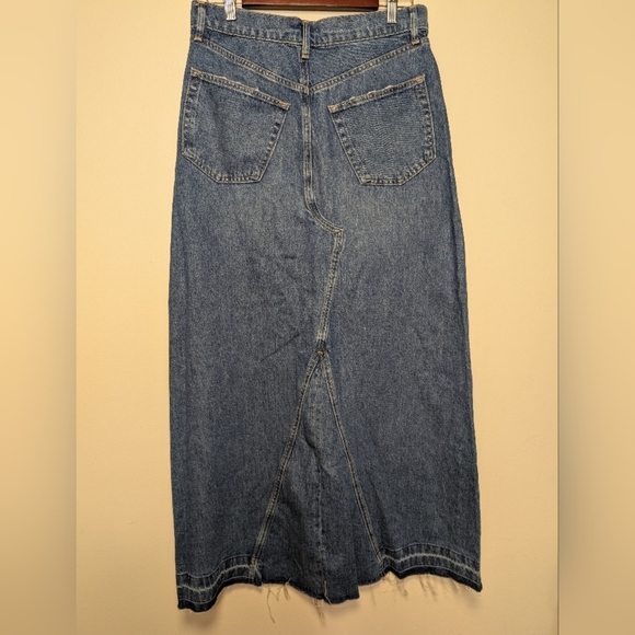 GAP Women’s Denim Midi Skirt Tall 29/8T High Rise Raw Hem 100% Cotton Button Fly - Picture 3 of 8